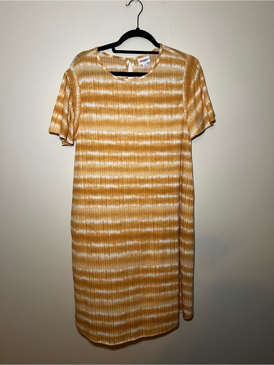 LuLaRoe Dresses & Skirts - LuLaRoe Roselyn Smocked Flutter Sleeve Mustard and Cream Striped Midi Dress